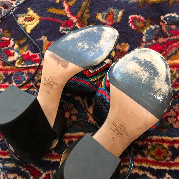 Beaded Suede 'native' Lace Up Tribal Block Sandals - Picture 6 of 7